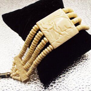 INDUS VALLEY CARVED BONE BEAD & INCISED ELEPHANT TRUNK UP PANEL BRACELET 19